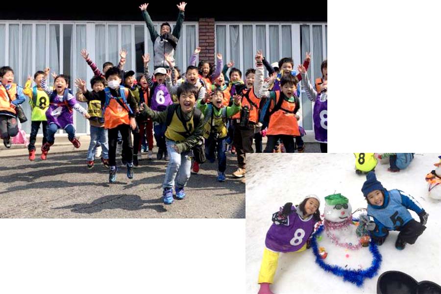 体操教室の課外活動の記念写真（夏のキャンプ・冬の雪遊び）